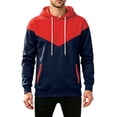 thumbnail image 1 of Qgtaibl Mens Hooded Pullover Casual Color Block Drawstring Hoodie with Pockets Soft Loose Fit Streetwear Long Sleeve Sweatshirt Red M, 1 of 5