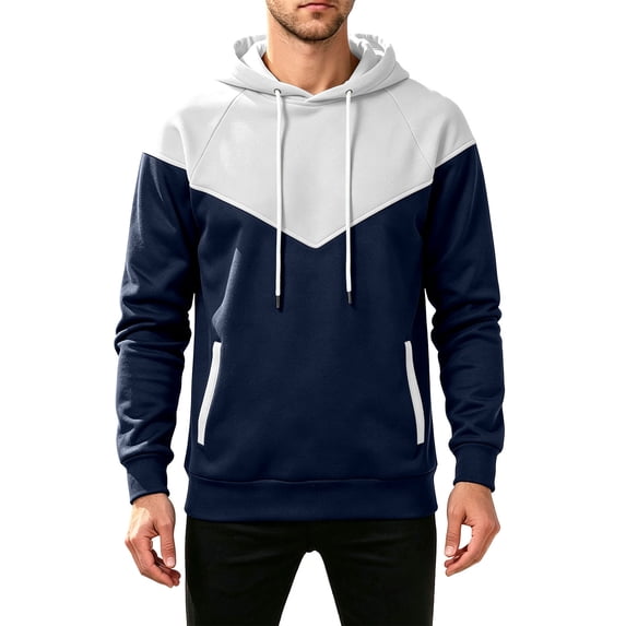 Qgtaibl Mens Hooded Pullover Casual Color Block Drawstring Hoodie with Pockets Soft Loose Fit Streetwear Long Sleeve Sweatshirt White XXL