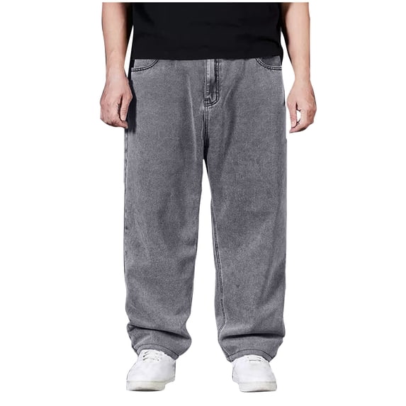 Qgtaibl Mens Jeans Casual Elastic Waist Wide Leg Denim Pants Loose Fit Work Pant Gray (Men's 44)