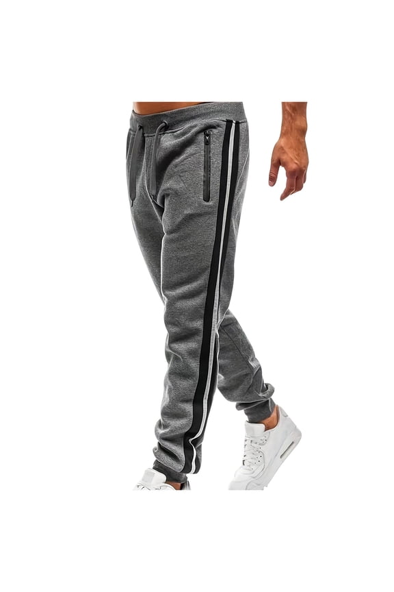 Mens Jogger Sweatpants with Zipper Pockets Side Striped Running Athletic Pants Drawstring Elastic Waist Exercise Trouser Dark Gray (Men's M)