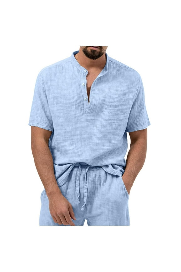 Mens Short Sleeve T Shirts Crewneck Henley Shirt Summer Beach T-Shirts Solid Color Casual Comfy Everyday Tee Tops Light Blue,XXXL