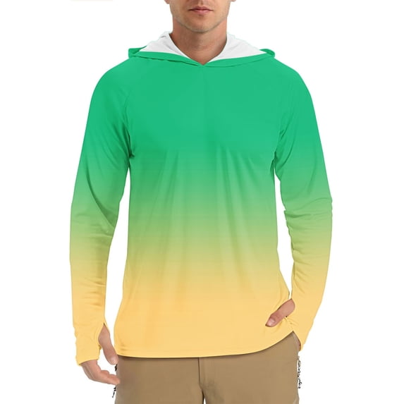 Qgtaibl Mens Sun Protection Long Sleeve Hoodie UV Outdoor Fishing Shirts 1X SPF Rash Guard T-Shirt UPF 50+ Breathable Summer Pullover Tops (Green)