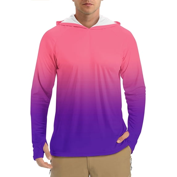 Qgtaibl Mens Sun Protection Long Sleeve Hoodie UV Outdoor Fishing Shirts 2X SPF Rash Guard T-Shirt UPF 50+ Breathable Summer Pullover Tops (Watermelon Red)