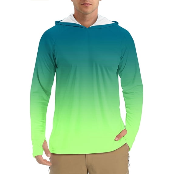 Qgtaibl Mens Sun Protection Long Sleeve Hoodie UV Outdoor Fishing Shirts L SPF Rash Guard T-Shirt UPF 50+ Breathable Summer Pullover Tops (Army Green)