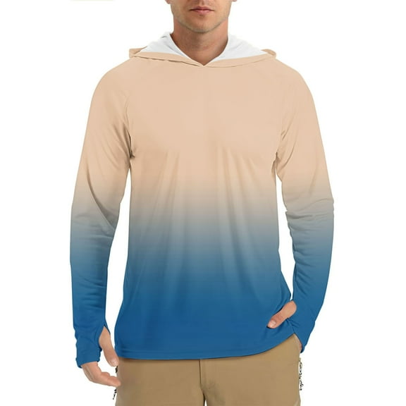 Qgtaibl Mens Sun Protection Long Sleeve Hoodie UV Outdoor Fishing Shirts S SPF Rash Guard T-Shirt UPF 50  Breathable Summer Pullover Tops (Navy)