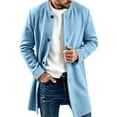 thumbnail image 1 of Qgtaibl Mens Thin Fleece Jacket Crew Neck Mid Length Solid Color Outwear Button Down Long Sleeve Casual Overcoat with Pockets Light Blue M, 1 of 7