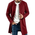 thumbnail image 1 of Qgtaibl Mens Thin Fleece Jacket Crew Neck Mid Length Solid Color Outwear Button Down Long Sleeve Casual Overcoat with Pockets Wine XXL, 1 of 7