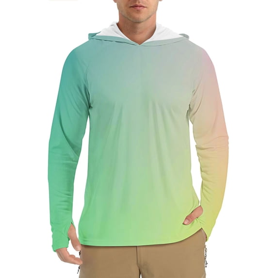 Qgtaibl Mens UPF 50+ Sun Protection Hoodie M Long Sleeve SPF Fishing Shirts Lightweight Outdoor UV Hiking T-Shirt Summer Beach Tee Tops (Green)
