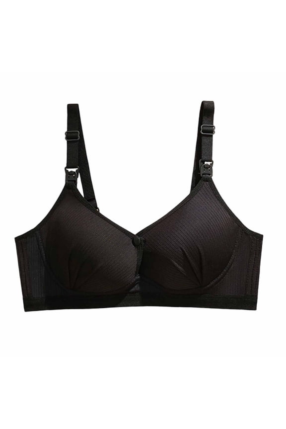 Nursing Bra for Women One Hand Easy Open Clips Maternity Breastfeeding Bras Wire Free Soft Gathered Cups Skin Friendly Underwear Black 38