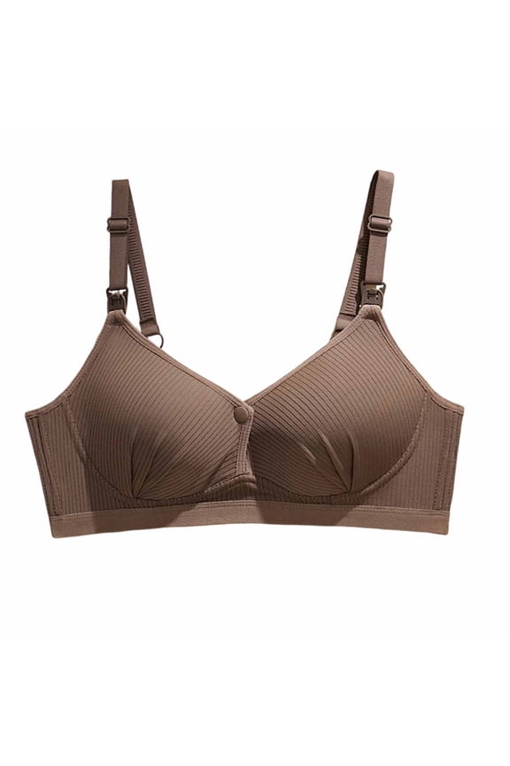 Nursing Bra for Women One Hand Easy Open Clips Maternity Breastfeeding Bras Wire Free Soft Gathered Cups Skin Friendly Underwear Coffee 38