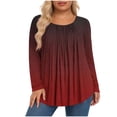 thumbnail image 1 of Qgtaibl Plus Size Long Sleeve Tunic Tops for Women Fashion Gradient Color Pleated Flowy Blouses Curved Hem Loose Fit Hide Belly Shirts Wine XXL, 1 of 5