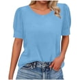 thumbnail image 1 of Qgtaibl Puff Sleeve T-Shirt for Women Solid Color Crewneck Pullover Top Dressy Tunics Casual Summer Hide Belly Blouses Light Blue M, 1 of 7