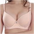 thumbnail image 1 of Qgtaibl Push Up Support Bras for Women Padded Satin Cup Lace Trim Side Panels Mini Bow With Pendant Daily Lingerie Comfort Adjustable Shoulder Straps T Shirt Bralette Beige 115D, 1 of 6