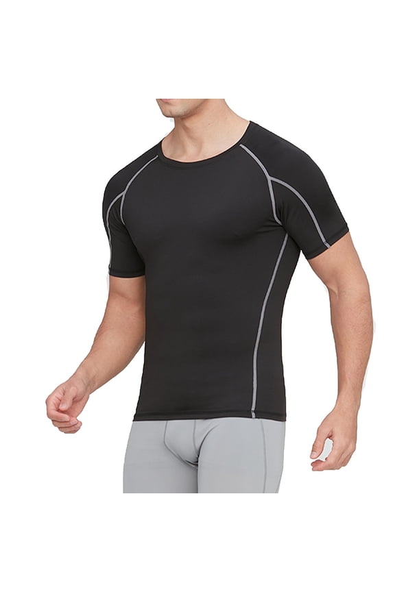 Raglan Short Sleeve T Shirts for Men Quick Dry Workout Running Training T Shirt Slim Fit Fitness Gym Base Layer Tee Tops Black,S