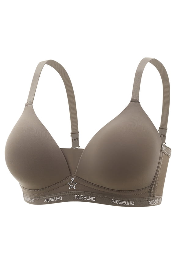 Seamless Wireless Push Up Bra for Women Adjustable Straps Letter Printed Underband Soft Daily Lingerie with Sparkly Star Ornament Coffee 40