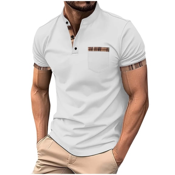Qgtaibl Short Sleeve Henley Shirts for Men Trendy Dress Work Shirt Color Button Down Pullover Tops Summer Business Tees White,XL