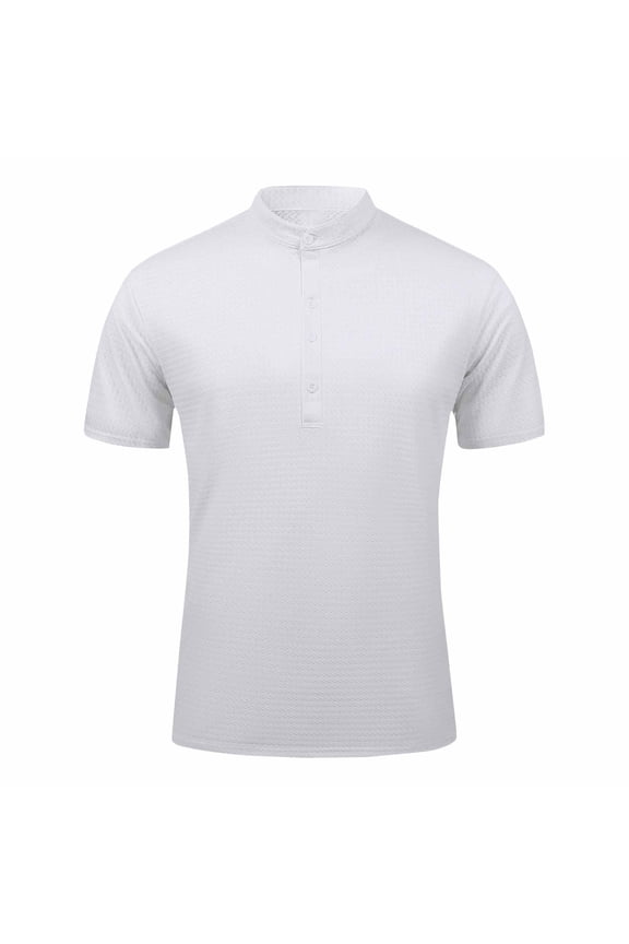 Short Sleeve Shirt for Men Solid Color Mock Neck Work T-Shirt Textured Pullover Tee Lightweight Summer Daily Tops White,XL