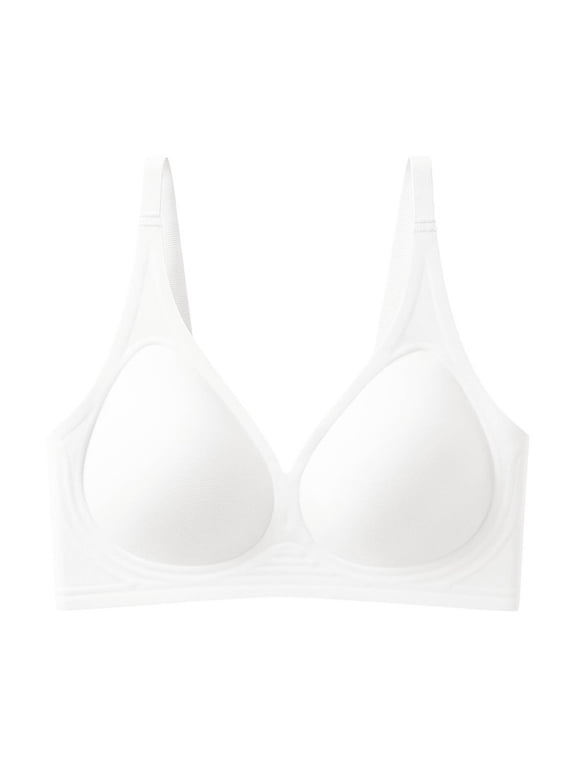 T Shirt Bras for Women Wire Free One Piece Seamless Deep V Tank Bra Adjustable Wide Straps Comfortable Everyday Support Bralette White M