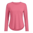 thumbnail image 1 of Qgtaibl UPF 50+ Sun Protection Long Sleeve Shirts for Women Crew Neck Curved Hem Rash Guard Quick Dry Lightweight Outdoor Workout Blouses for Hiking Running Beach Pink M, 1 of 5
