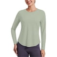 thumbnail image 1 of Qgtaibl UPF 50+ Sun Protection Long Sleeve Shirts for Women Crew Neck Curved Hem Rash Guard Quick Dry Lightweight Outdoor Workout Blouses for Hiking Running Beach Mint Green M, 1 of 5