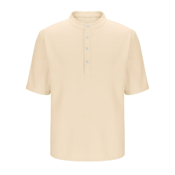 Qgtaibl Waffle Henley Shirts for Men Short Sleeve Casual T-Shirt Lightweight Summer Tops Solid Color Daily Tees Khaki,L