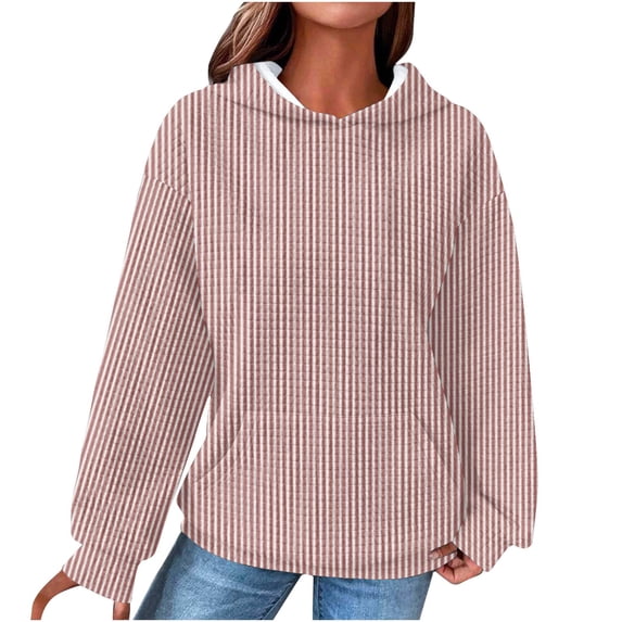 Qgtaibl Waffle Knit Hoodies for Women Plus Size Oversized Textured Striped Hooded Sweatshirts Kangaroo Pocket Long Sleeve Casual Pullover Tops Red XXXXL