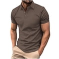 thumbnail image 1 of Qgtaibl Waffle Mens Golf Shirts Solid Short Sleeve Button Down Pullover Shirt Summer Work Basic Tshirts Coffee,S, 1 of 6