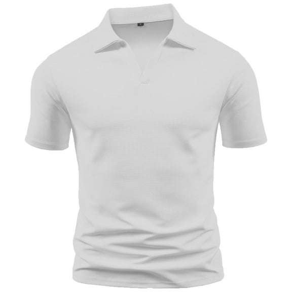Qgtaibl Waffle Short Sleeve T Shirt for Men Collared V-Neck Pullover Tee Solid Color Summer Slim Fit Workout Shirts Gray,S