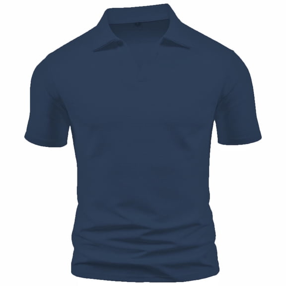 Qgtaibl Waffle Short Sleeve T Shirt for Men Collared V-Neck Pullover Tee Solid Color Summer Slim Fit Workout Shirts Navy,M