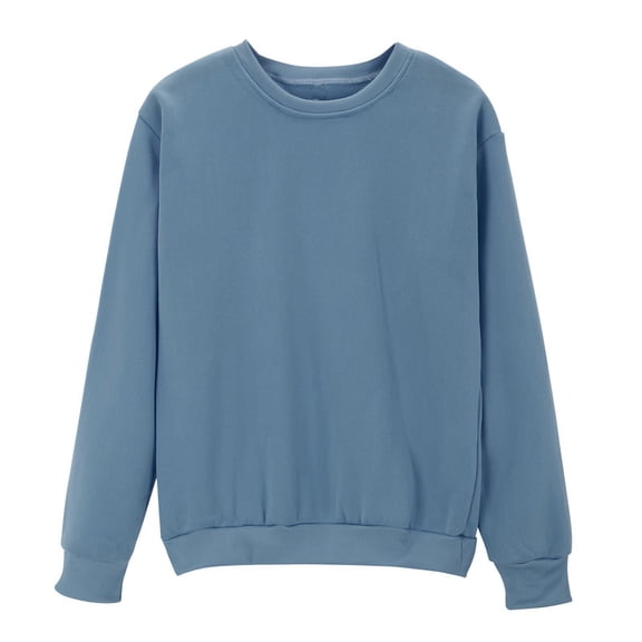 Qgtaibl Women Crew Neck Pullover Sweatshirts Simple Solid Color Long Sleeve Lounge Shirt Loose Fit Lightweight Basic Tops Fall Warm Layer Outfit Light Blue L