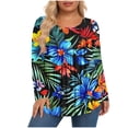 thumbnail image 1 of Qgtaibl Women Long Sleeve Pleated Tunic Tops Crew Neck Flower Print Casual Blouses Plus Size Loose Fit Boho Shirts for Vacation Outfits Green XL, 1 of 6