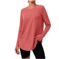 thumbnail image 1 of Qgtaibl Women Long Sleeve Workout Shirts Crew Neck Curved Hem Thumb Hole Tops Moisture Wicking Loose Fit Athletic Tees for Running Gym Fitness Pink L, 1 of 8