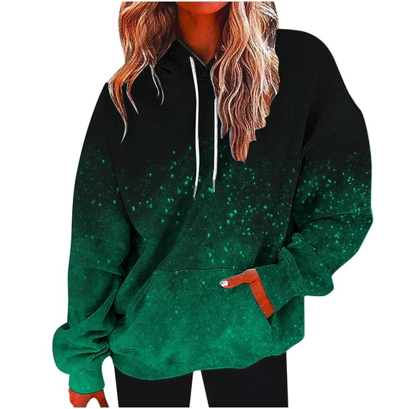 Qgtaibl Women Pullover Hoodies Gradient Sparkle Print Hooded Tops with Pocket Loose Fit Casual Long Sleeve Sweatshirts Mint Green XL
