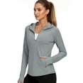 thumbnail image 1 of Qgtaibl Women UPF 50+ Hooded Sun Protection Shirts Quarter Zip Raglan Long Sleeve Rash Guard Zipper Pockets Thumb Holes Lightweight Athletic Tops Gray M, 1 of 7