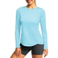 thumbnail image 1 of Qgtaibl Women UPF 50+ Rash Guard Long Sleeve Shirts Crew Neck Curved Hem Slim Fit Athletic Tops Quick Dry Lightweight Swimming Running Sun Shirt Light Blue XL, 1 of 5