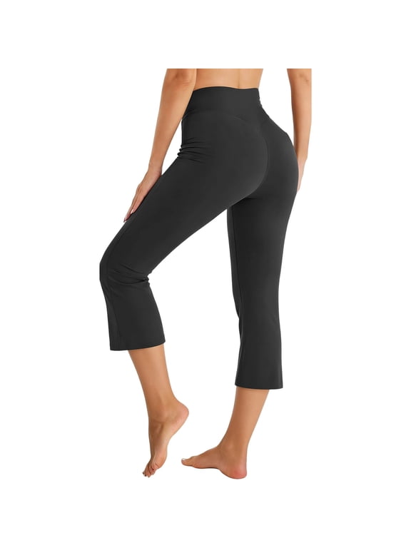 Women's Capri Flare Yoga Pants Plus Size Butt Lifting Tummy Control Athletic Leggings High Waist Stretchy Cropped Bootcut Pants for Outdoor Sports Casual Wear Dark Gray XL