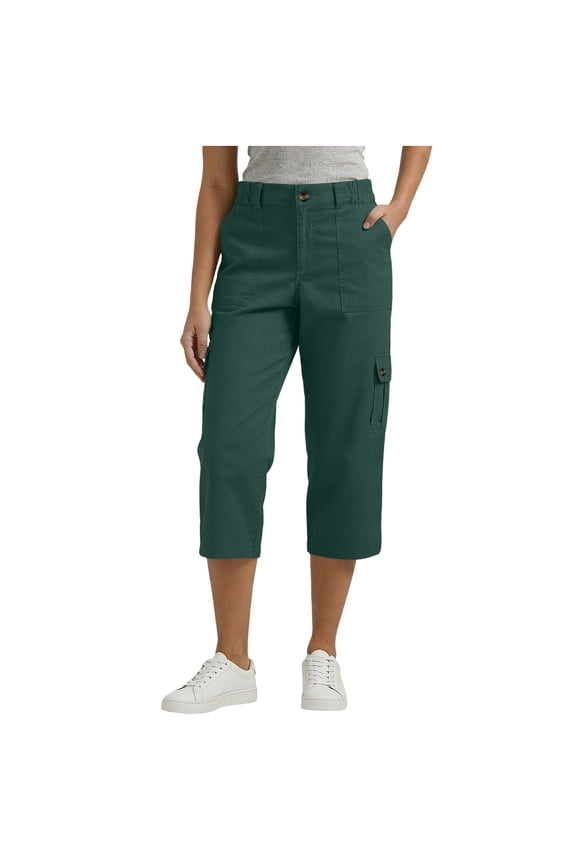 Women's Casual Capri Cargo Pants Elastic Waist Multi Pockets Outdoor Chino Capris Summer Comfy Breathable Cropped Pants Green L