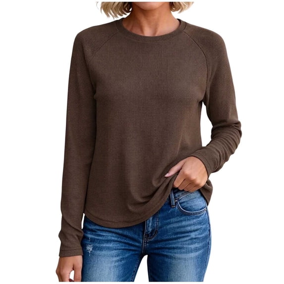 Qgtaibl Women's Crew Neck Basic Tops Solid Color Raglan Long Sleeve ...