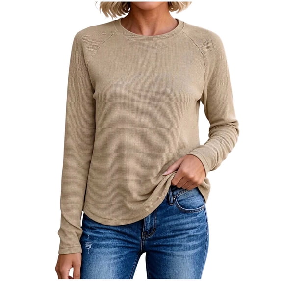 Qgtaibl Women's Crew Neck Basic Tops Solid Color Raglan Long Sleeve ...