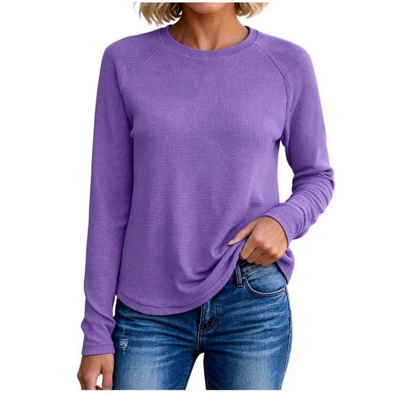 Qgtaibl Women's Crew Neck Basic Tops Solid Color Raglan Long Sleeve ...