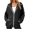thumbnail image 1 of Qgtaibl Women's Fleece Zip Up Jacket Solid Color Lapel Long Sleeve Outerwear Coat Fall Loose Fit Daily Warm Tops with Pockets Black S, 1 of 6