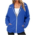 thumbnail image 1 of Qgtaibl Women's Fleece Zip Up Jacket Solid Color Lapel Long Sleeve Outerwear Coat Fall Loose Fit Daily Warm Tops with Pockets Blue S, 1 of 8