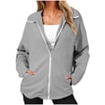thumbnail image 1 of Qgtaibl Women's Fleece Zip Up Jacket Solid Color Lapel Long Sleeve Outerwear Coat Fall Loose Fit Daily Warm Tops with Pockets Gray L, 1 of 8
