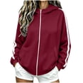 thumbnail image 1 of Qgtaibl Women's Full Zip Hooded Sweatshirt Side White Stripe Design Long Sleeve Jacket Thin Fleece Fall Athletic Hoodie Coat for Running Hiking Gym Wine S, 1 of 9