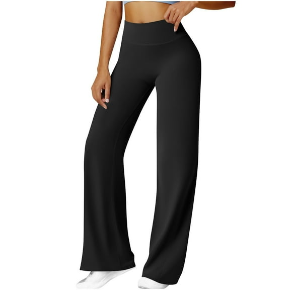 Qgtaibl Women's High Waist Flare Yoga Pant No Front Seam Leggings Soft Comfy Gym Running Workout Pants ( Black,S )