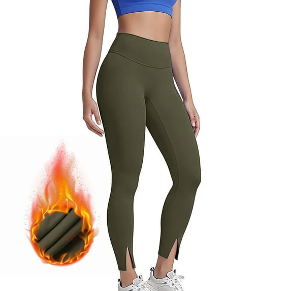 Qgtaibl Women's High Waist Legging Pants Slim Fit Split Hem Yoga Pants Thin Fleece Gym Workout Bottoms ( Army Green,S )