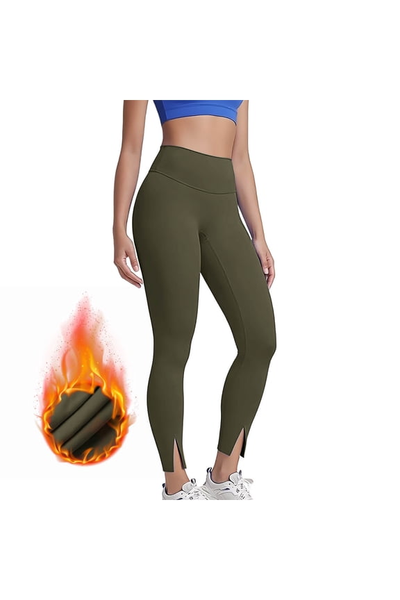Women's High Waist Legging Pants Slim Fit Split Hem Yoga Pants Thin Fleece Gym Workout Bottoms ( Army Green,S )