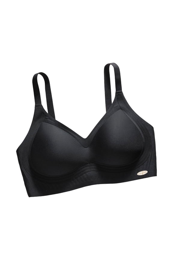 Women's Light Padded Wireless Bra Adjustable Straps Back Closure Smooth Seamless Jelly Bras Molded Cup Support Comfort Breathable Sleep Lingerie Black XXL