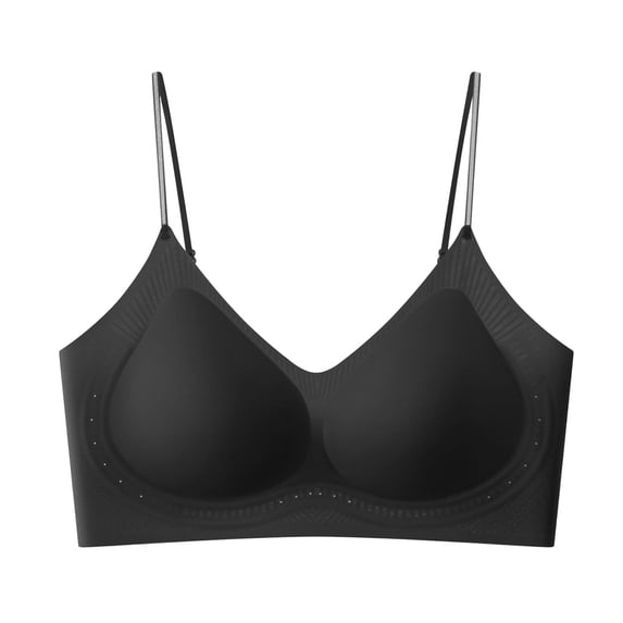 Qgtaibl Women's Low Back Seamless Bra No Underwire Shimmer Adjustable Thin Strap Daily Bras Invisible U-Back Comfort Pull On Underwear Black M