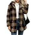 thumbnail image 1 of Qgtaibl Women's Plaid Fleece Hooded Jacket Button Down Buffalo Check Coat with Pockets Loose Fit Warm Casual Outerwear Brown XL, 1 of 7